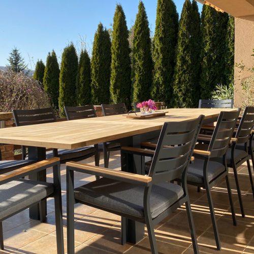 Alu TEAK Fa Bővíthető Kültéri Étkező Garnitúra Amsterdam 13 részes